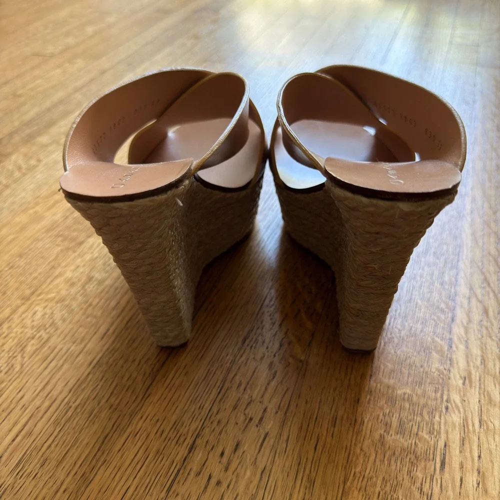 Casadei Tan Leather Crisscross Espadrille Platform Wedge Sandals Made in Italy 9